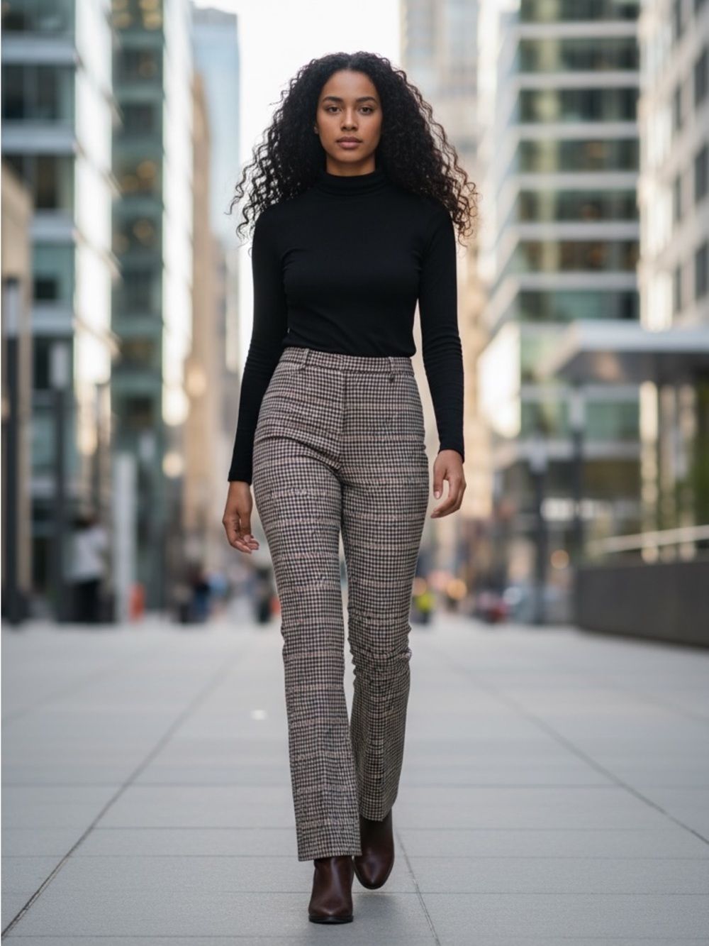 LYSSE brand High-Rise Plaid Straight-Leg Pants - sz Small